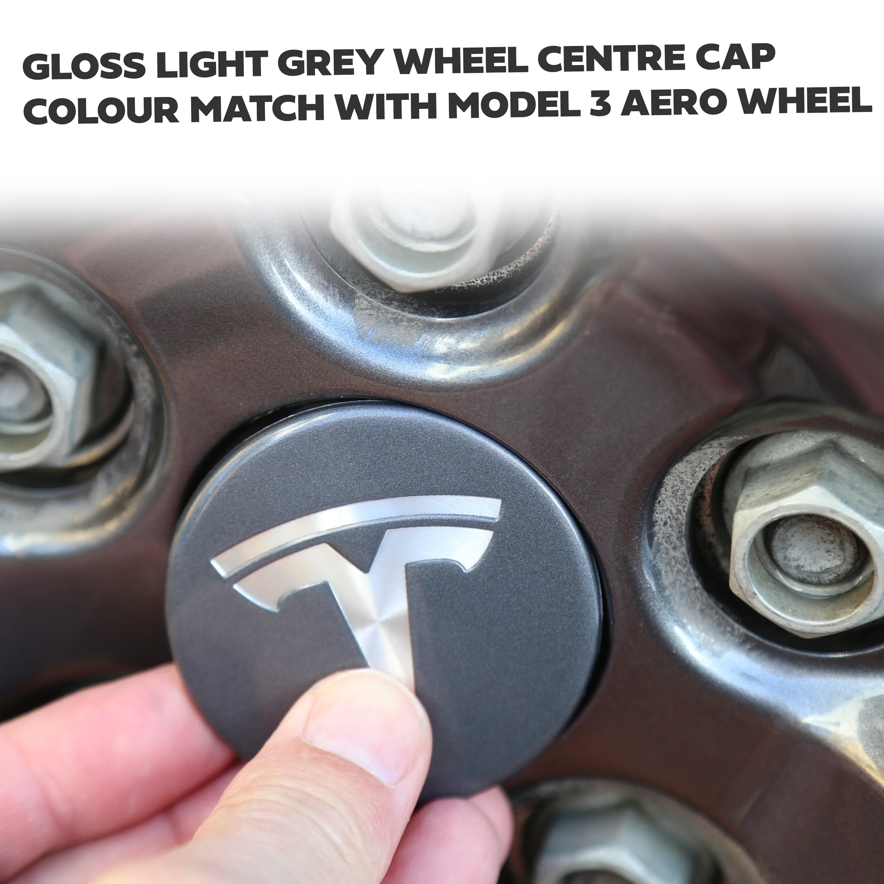 1x Gloss Light Grey & Silver Logo Wheel Centre Cap for Tesla - Image 4