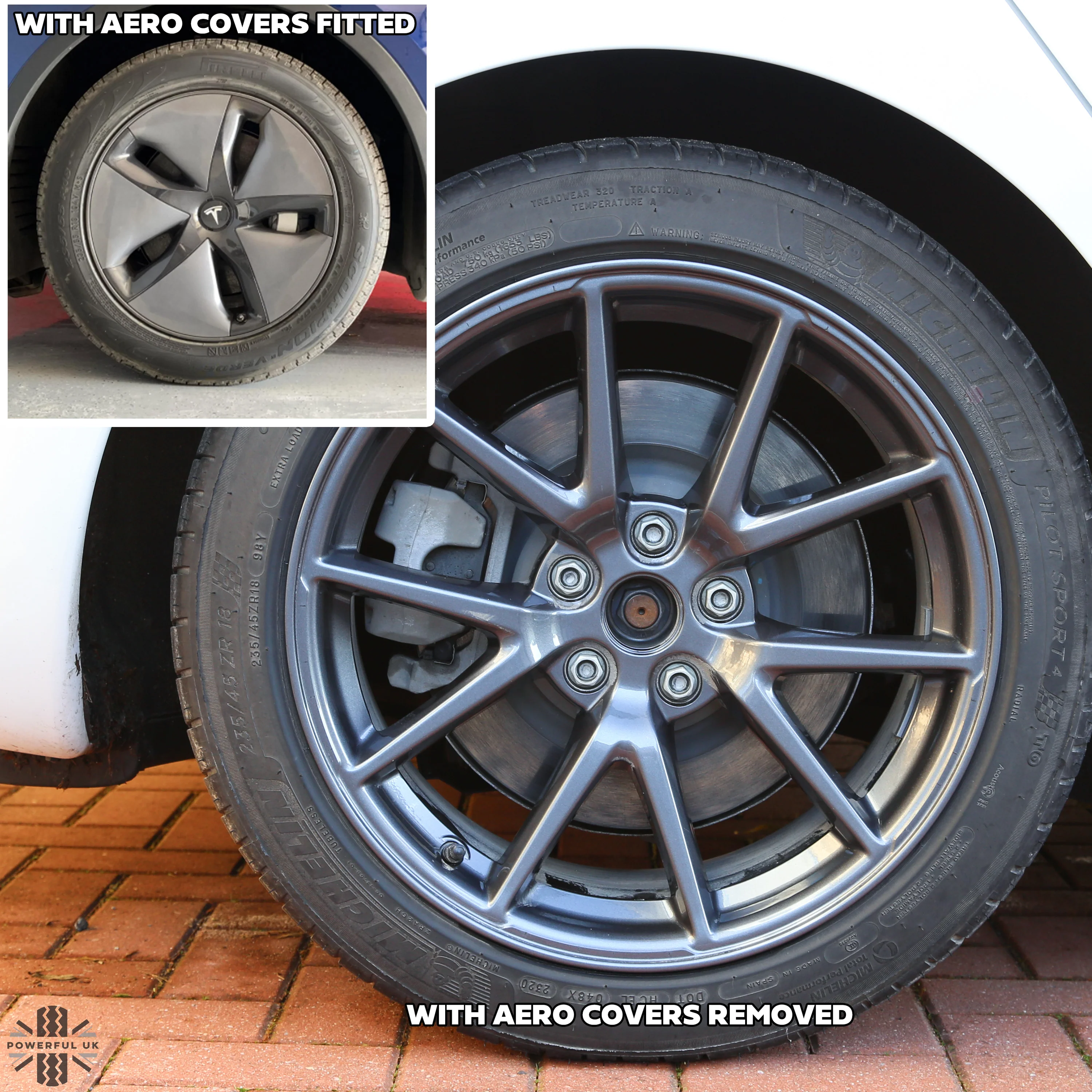 1x Gloss Light Grey & Silver Logo Wheel Centre Cap for Tesla - Image 5