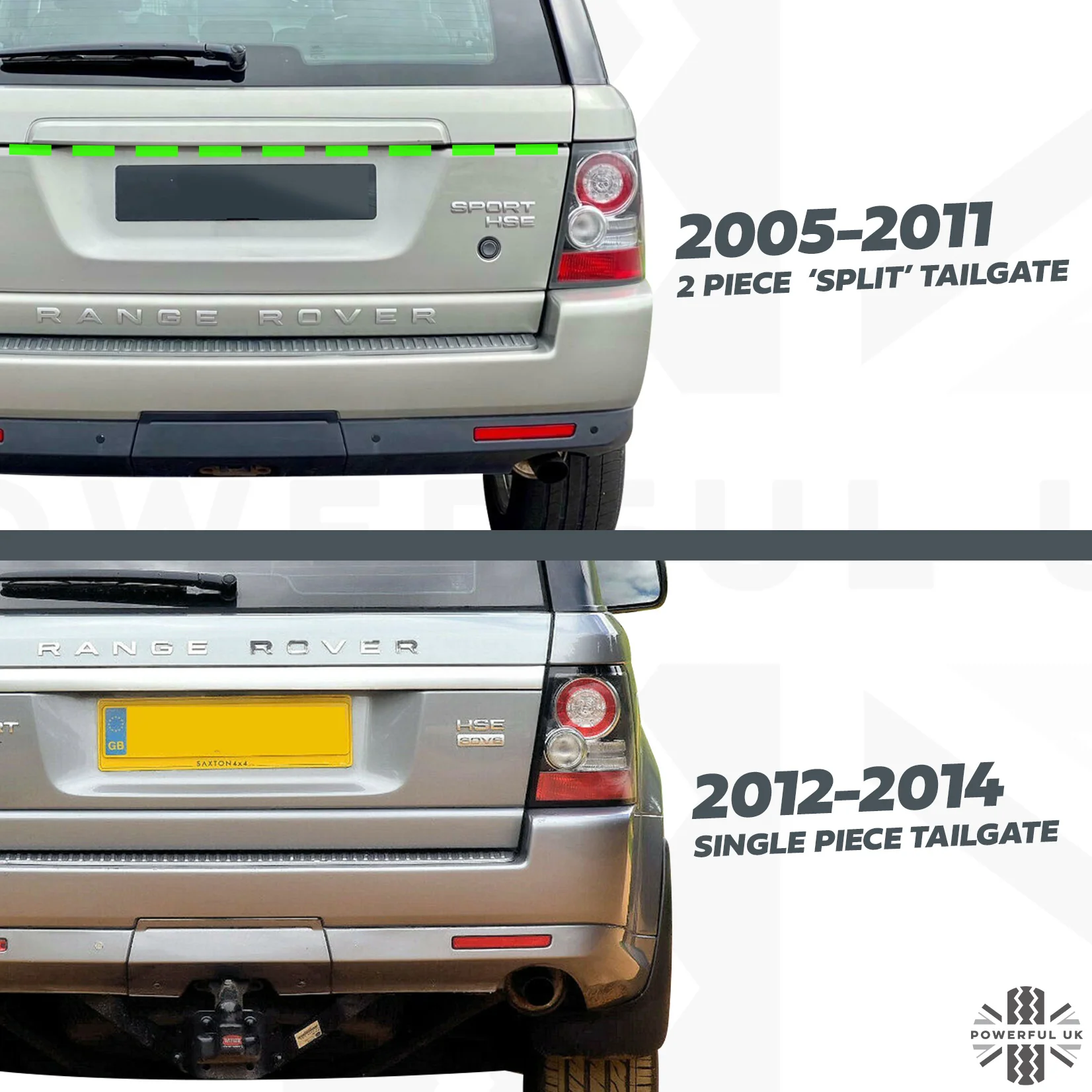 2012 style Tailgate Conversion for Range Rover Sport 05-11 - Primer/Gloss Silver Strip - Image 4