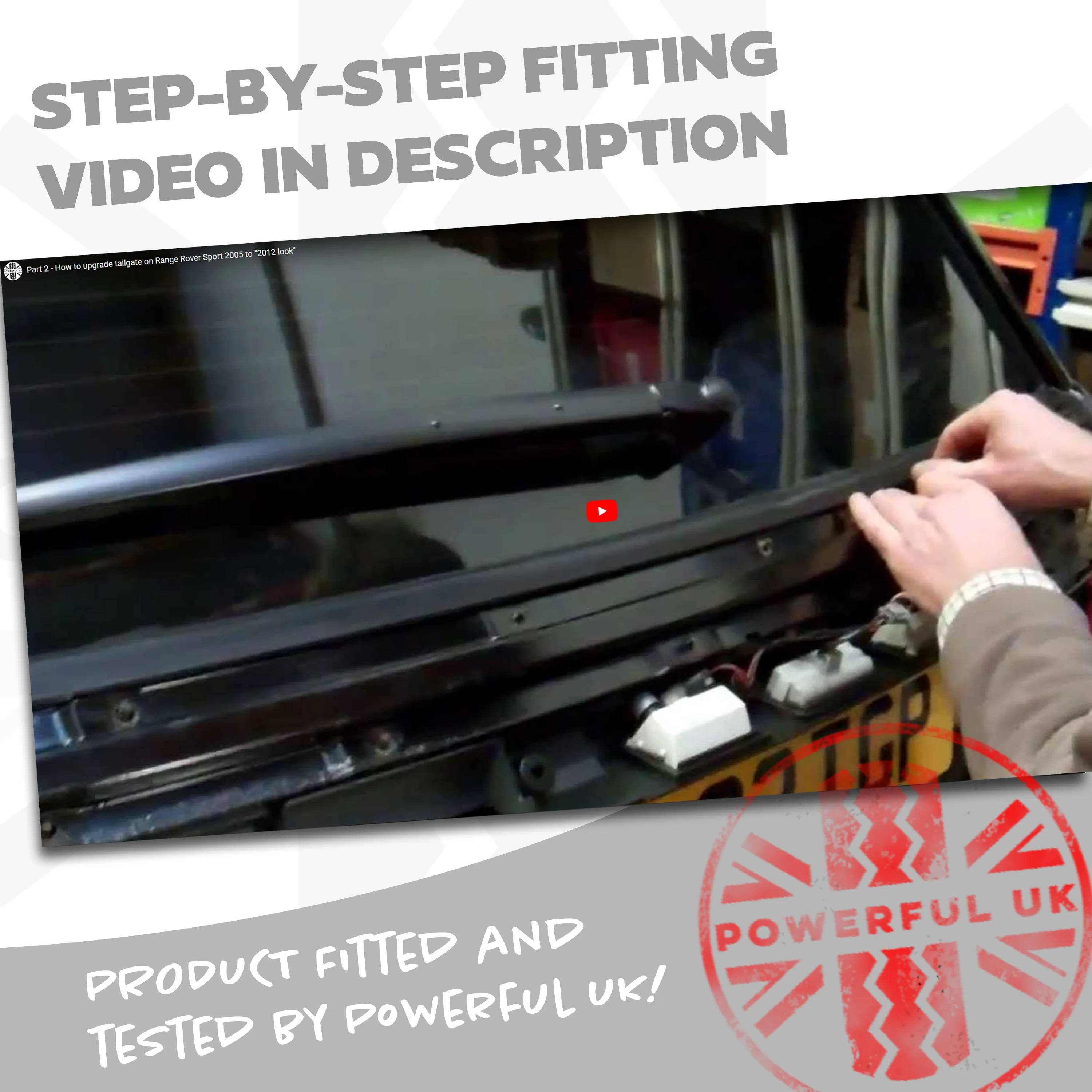 2012 style Tailgate Conversion for Range Rover Sport 05-11 - Primer/Gloss Silver Strip - Image 5
