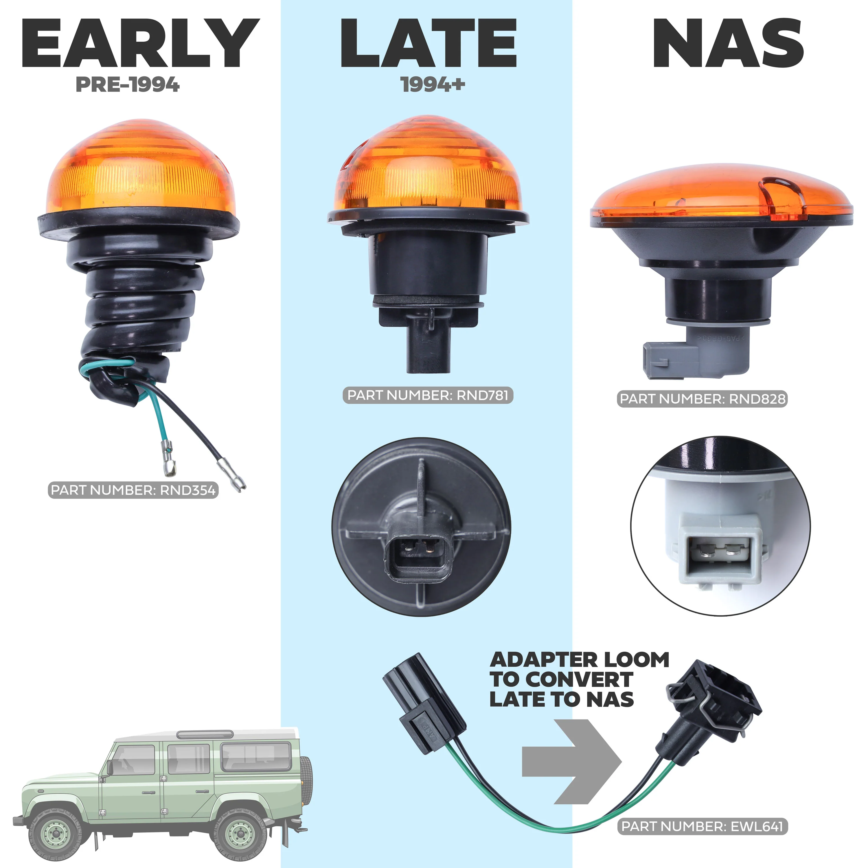 2x Wipac Stdanrd to NAS Light Adapter Looms for Land Rover Classic Defender - Image 6