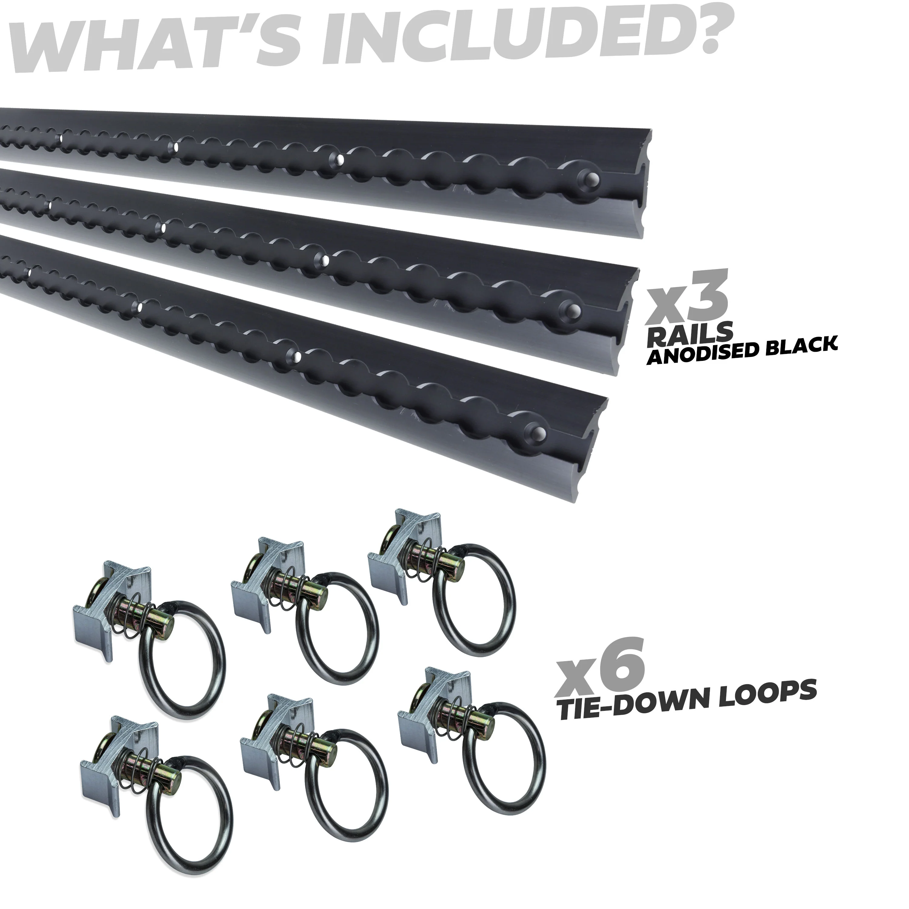 3x Cargo Track/Rails + 6x Tie-down loops - Wide Type - Black - Image 3