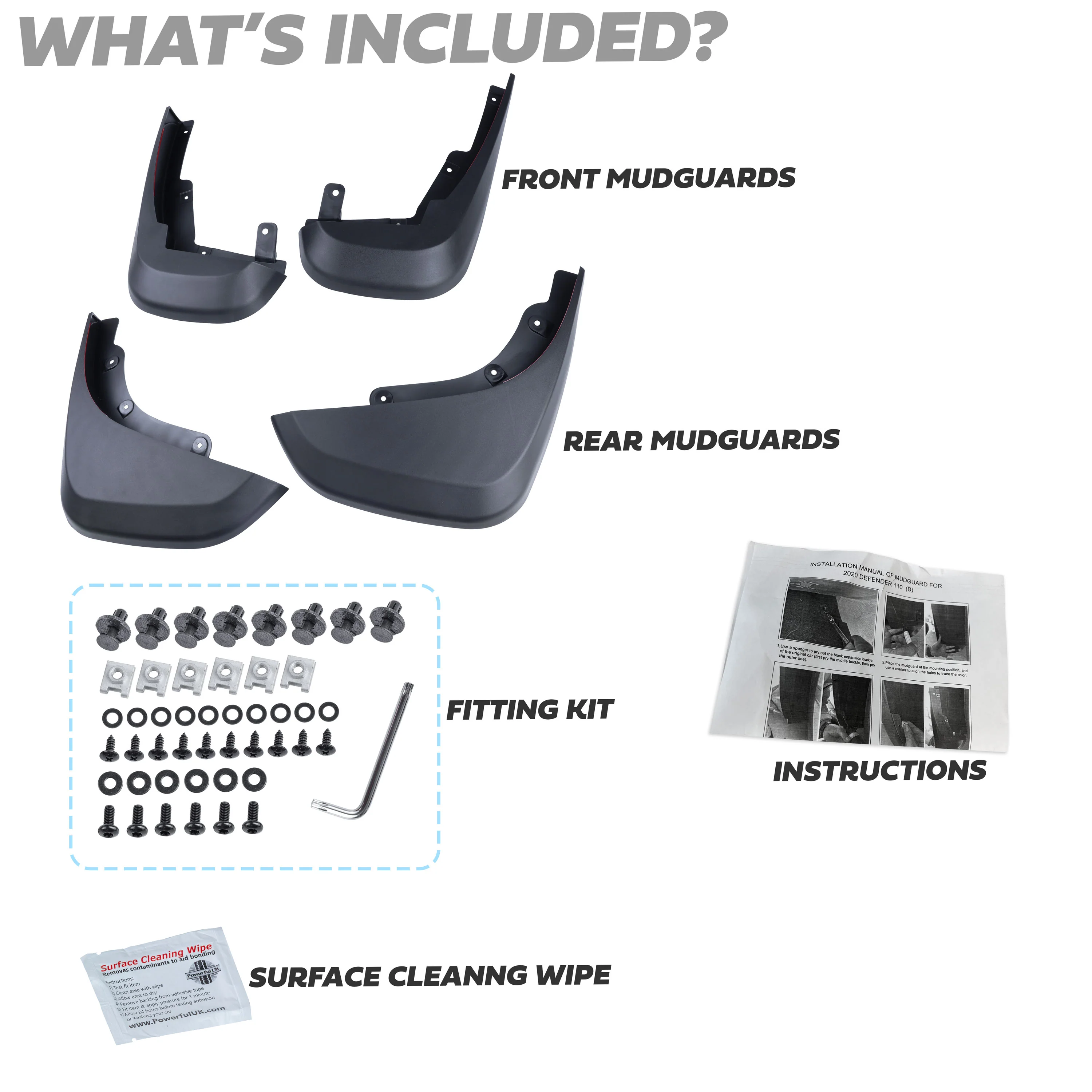 4pc Mudflap Kit 'Easy-Fit' for Land Rover Defender L663 (90/110) - Image 3