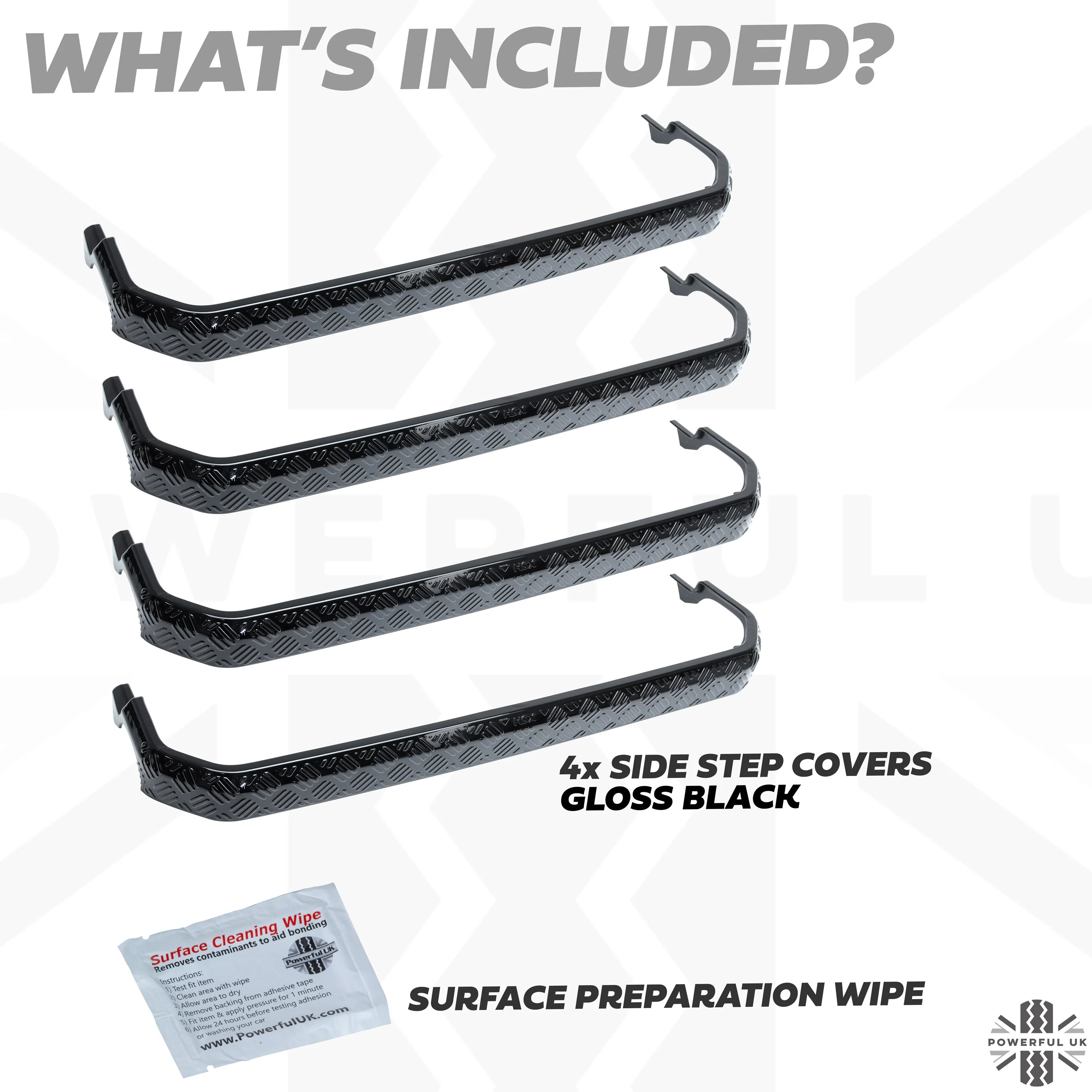 4x Chequer Plate Side Step Covers for Land Rover Defender L663 (110&130) - Gloss Black - Image 4