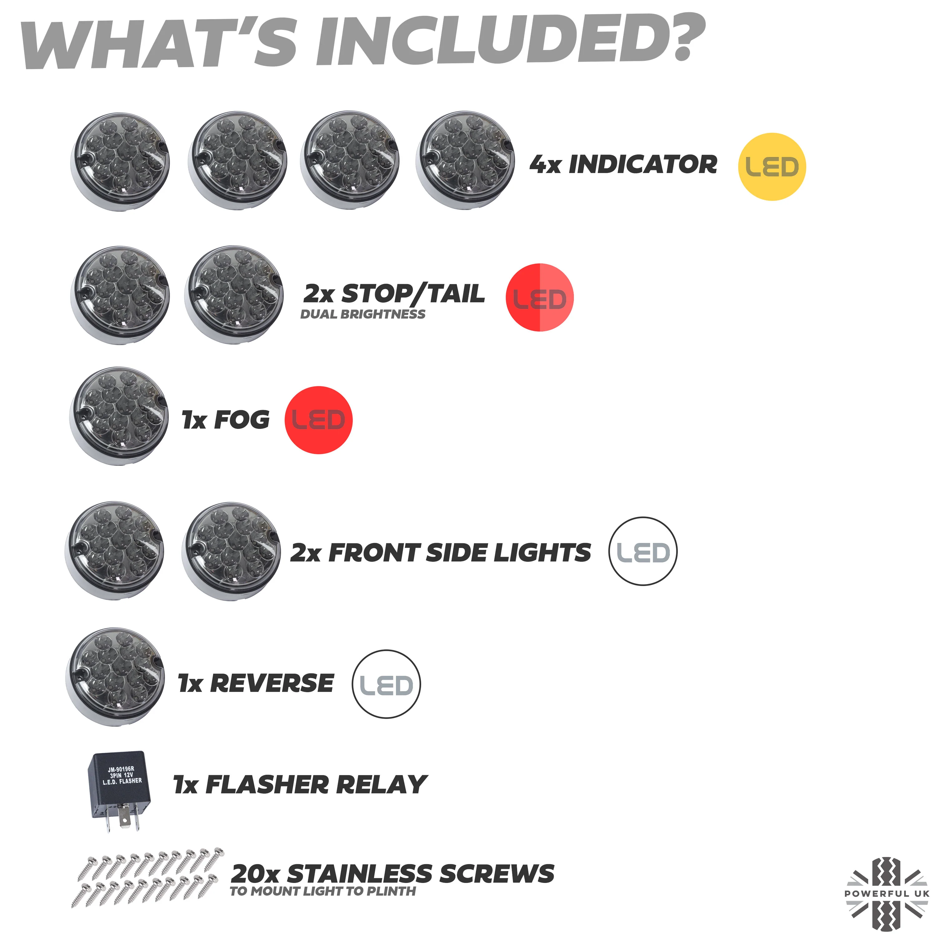 95mm 10pc NAS LED Light Kit for Land Rover Classic Defender - Smoked Lens - Image 4