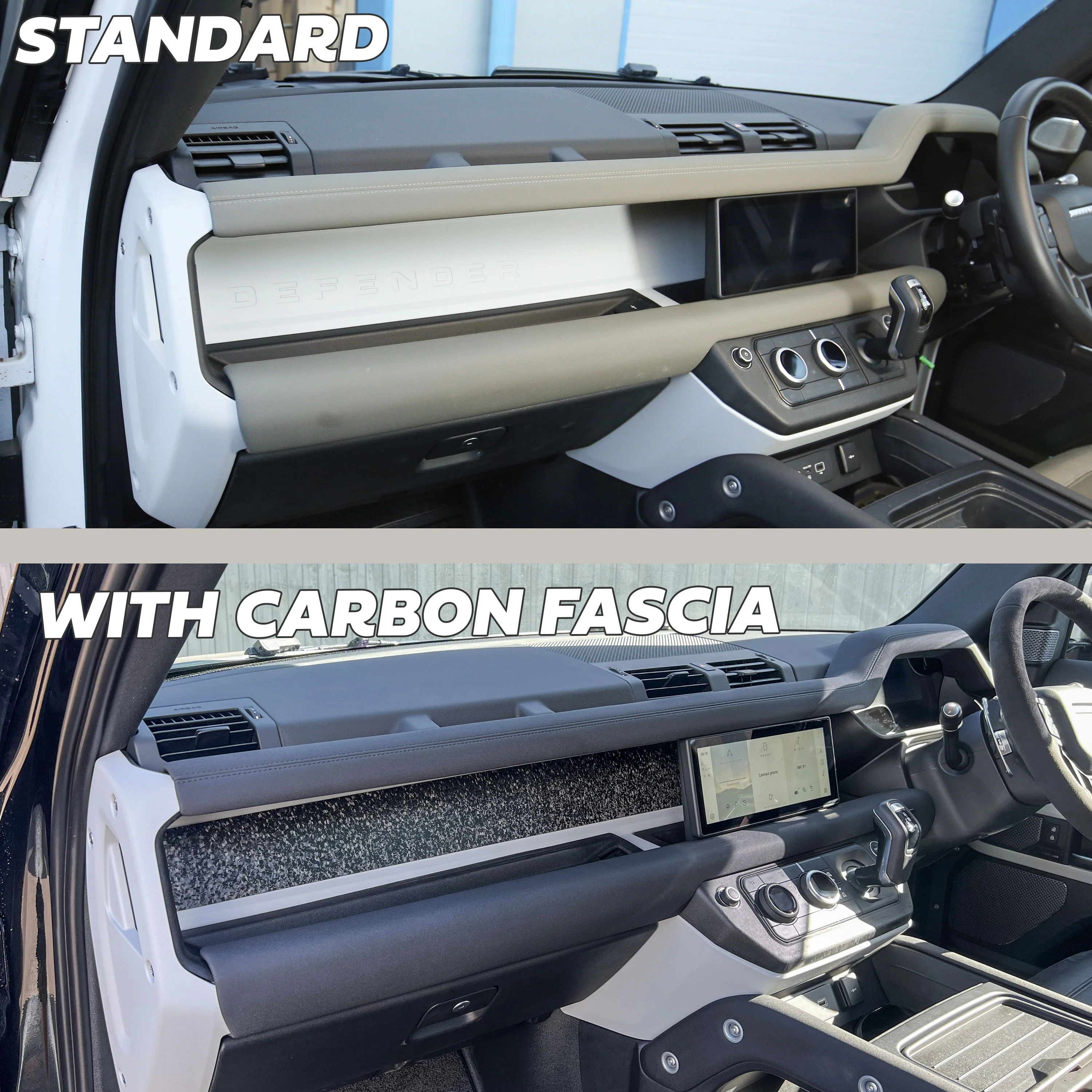 Aluminium Dashboard Fascia Panel Kit for Land Rover Defender L663 (RHD) - Chopped Carbon - Image 4