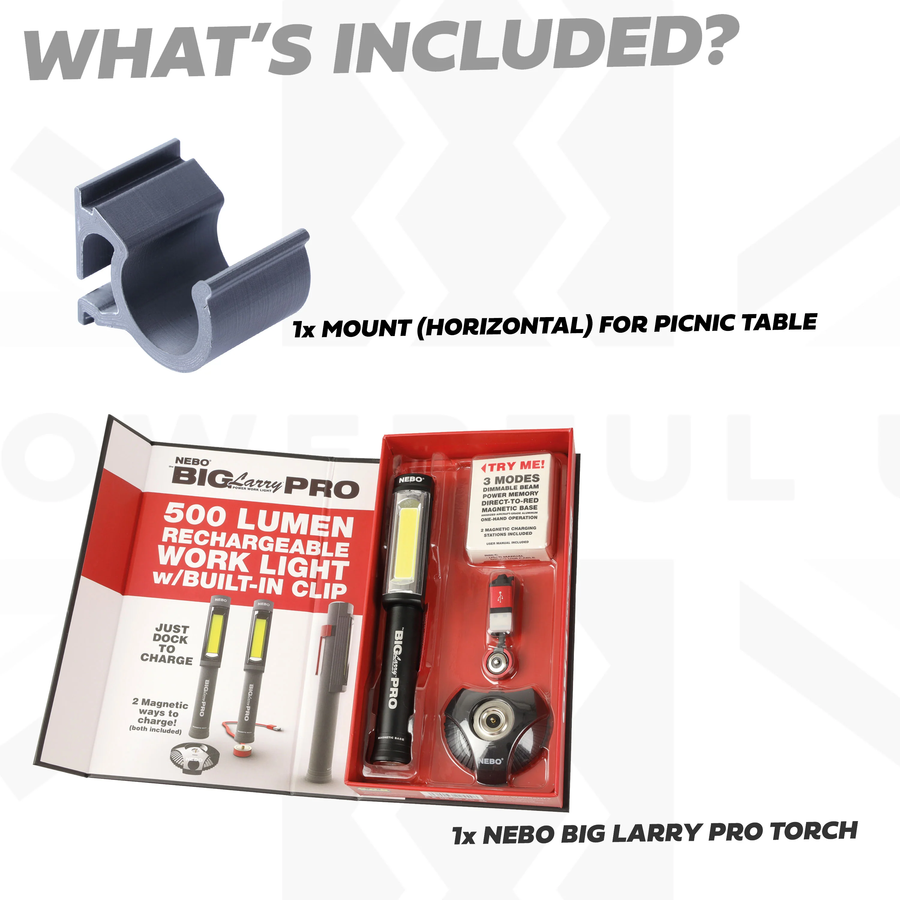 'Big Larry Pro' Torch + Mount Kit for Folding Picnic Table for Land Rover Defender L663 - Horizontal - Image 3