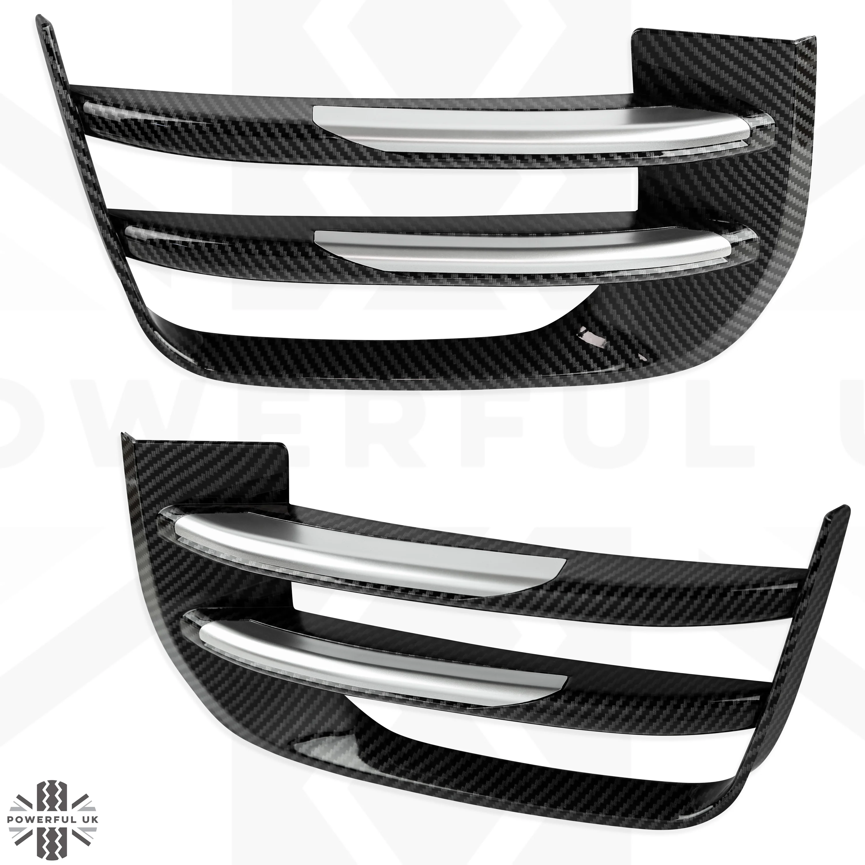 Carbon Fibre Effect Front fog Surrounds wih Silver Inserts for Range Rover Evoque SE & HSE (2016-19) - Image 3