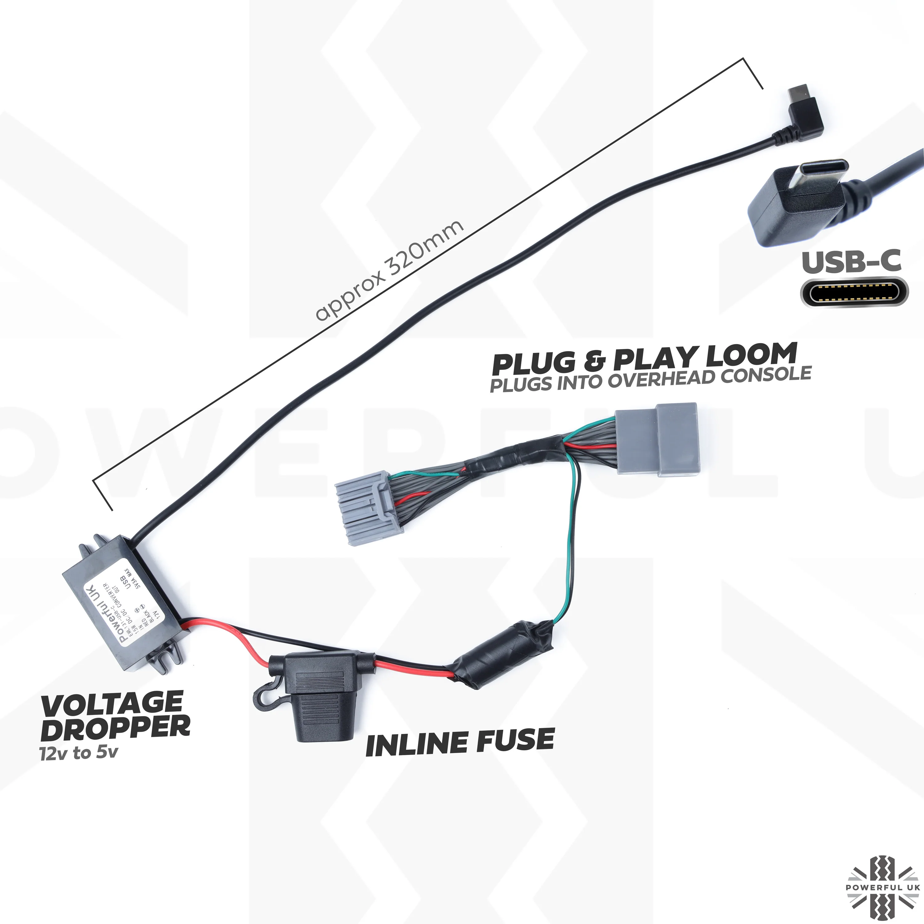 Dash Cam Overhead Console Wiring Kit for Range Rover Sport L494 - USB-C - Image 3