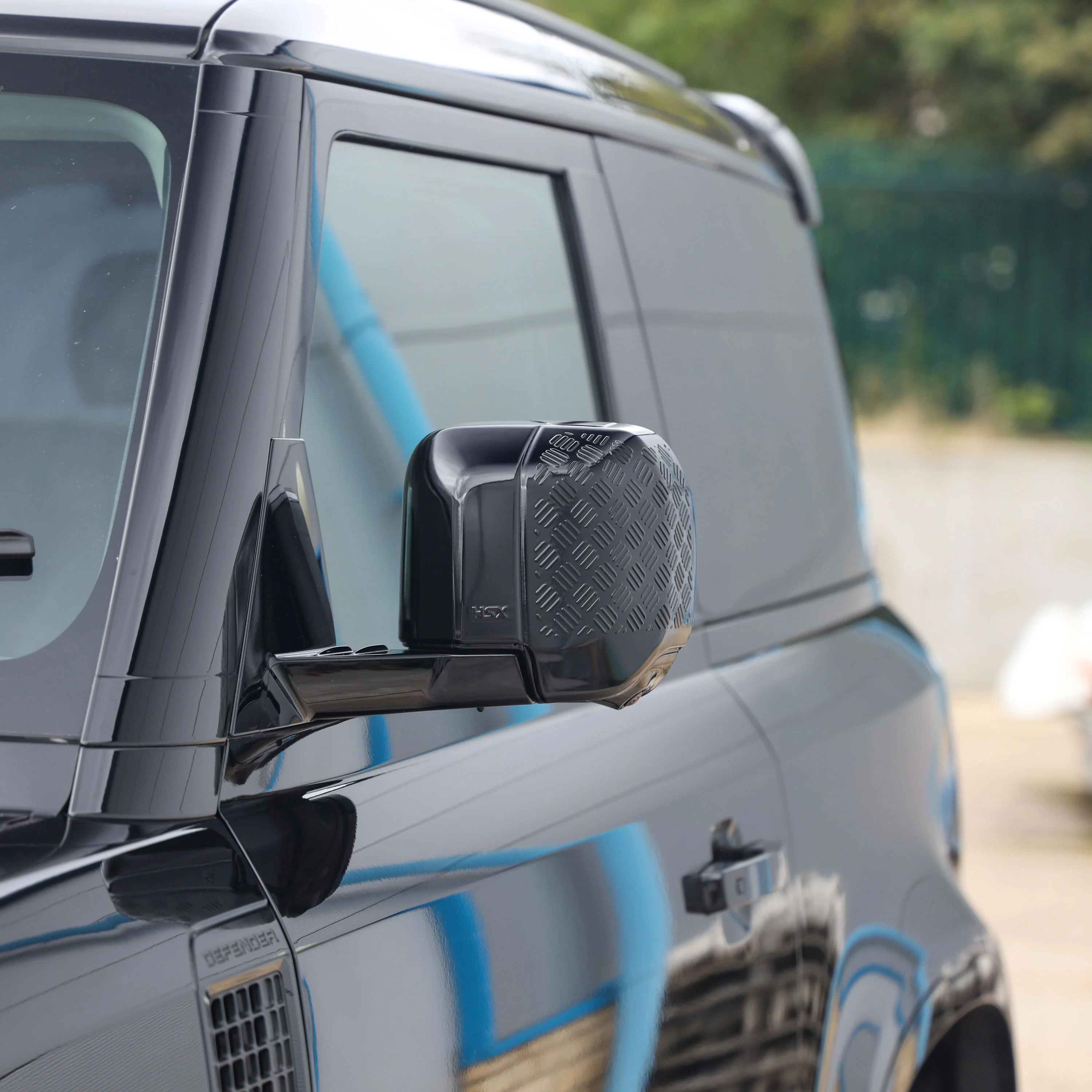 Extended Mirror Covers Chequer Plate for Land Rover Defender L663 - Gloss Black - Image 2