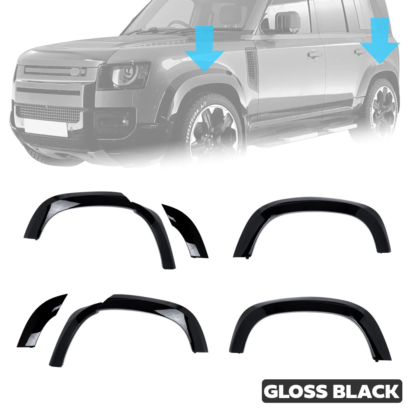 Extended Wheel Arch Set in Gloss Black for Land Rover Defender L663 (110 model)