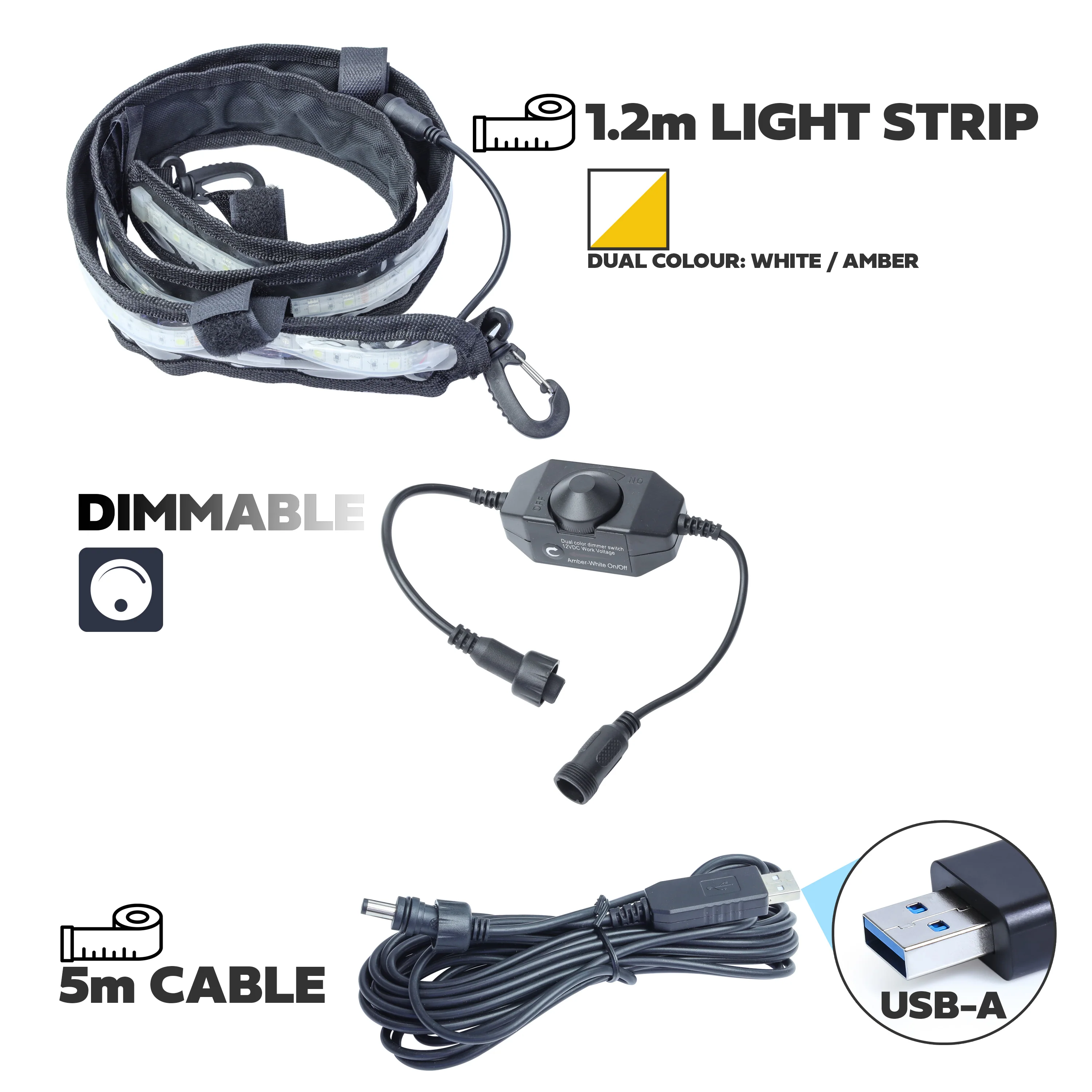 Flexible LED Strip Light - Dual Colour Dimmable - 1.2m - USB-A - Image 3