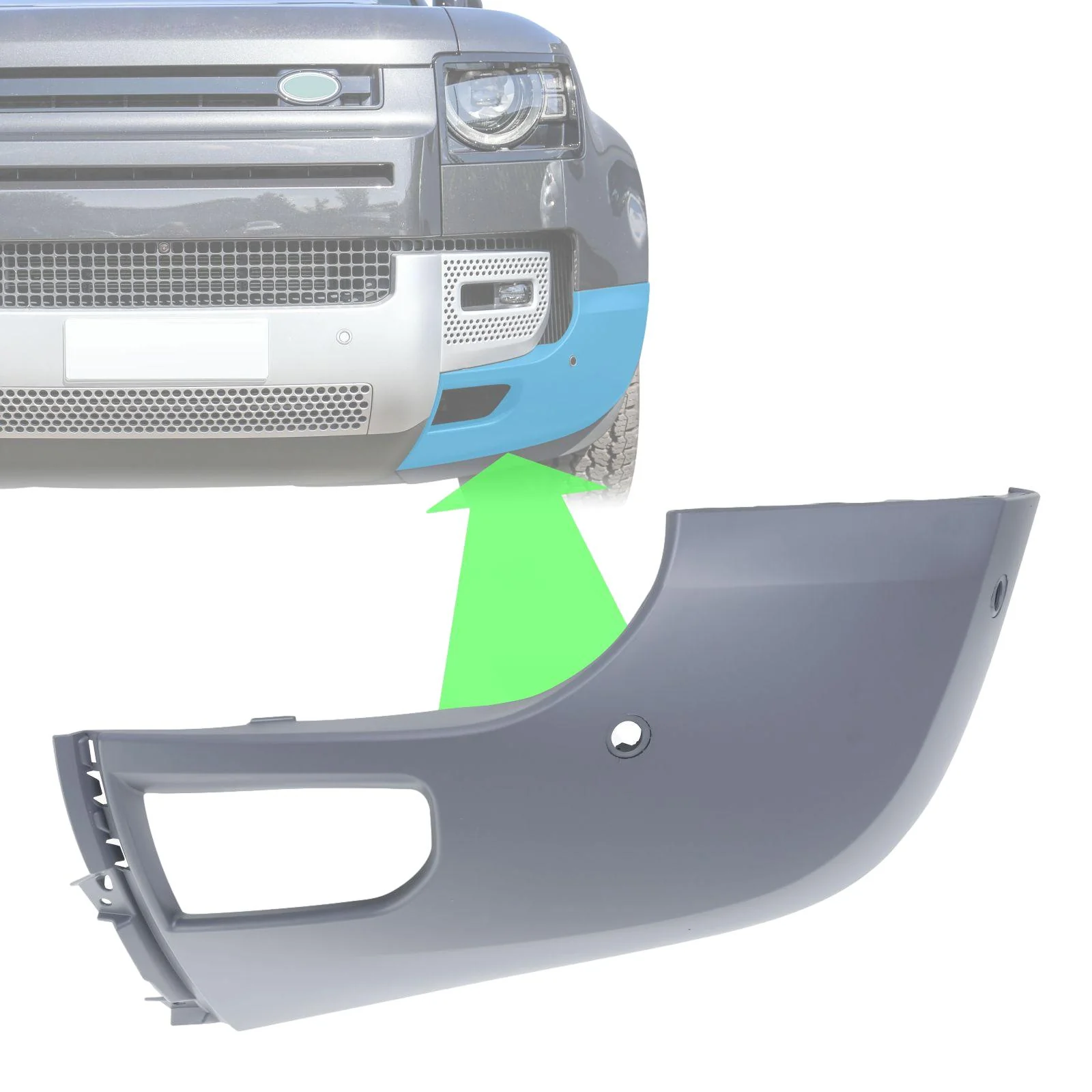 Front Bumper Corner for Land Rover Defender L663 in Primer (Smooth) - LEFT
