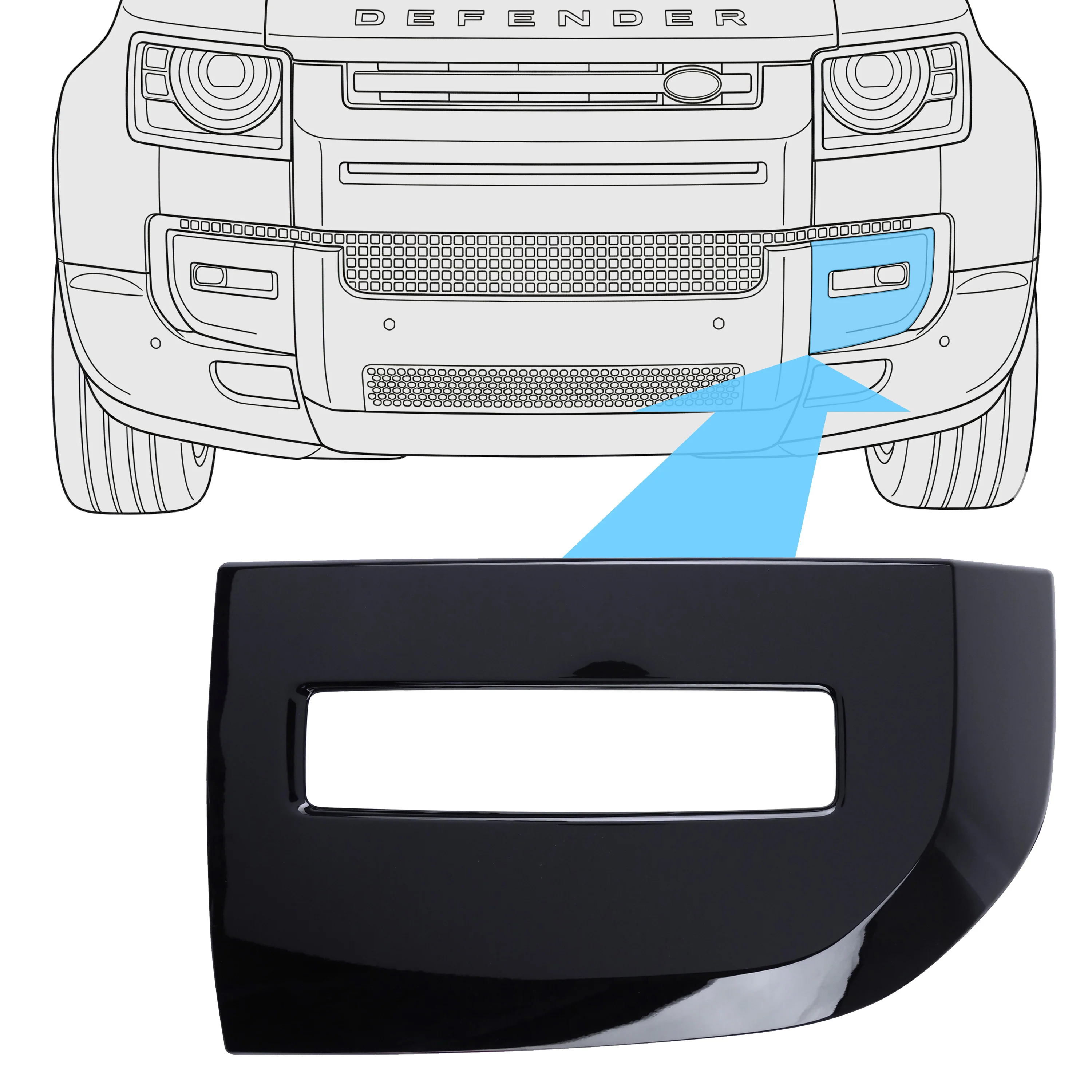Genuine 2026MY Fog Lamp Surround Grille for Land Rover Defender L663 - NEW Gloss Black - LEFT