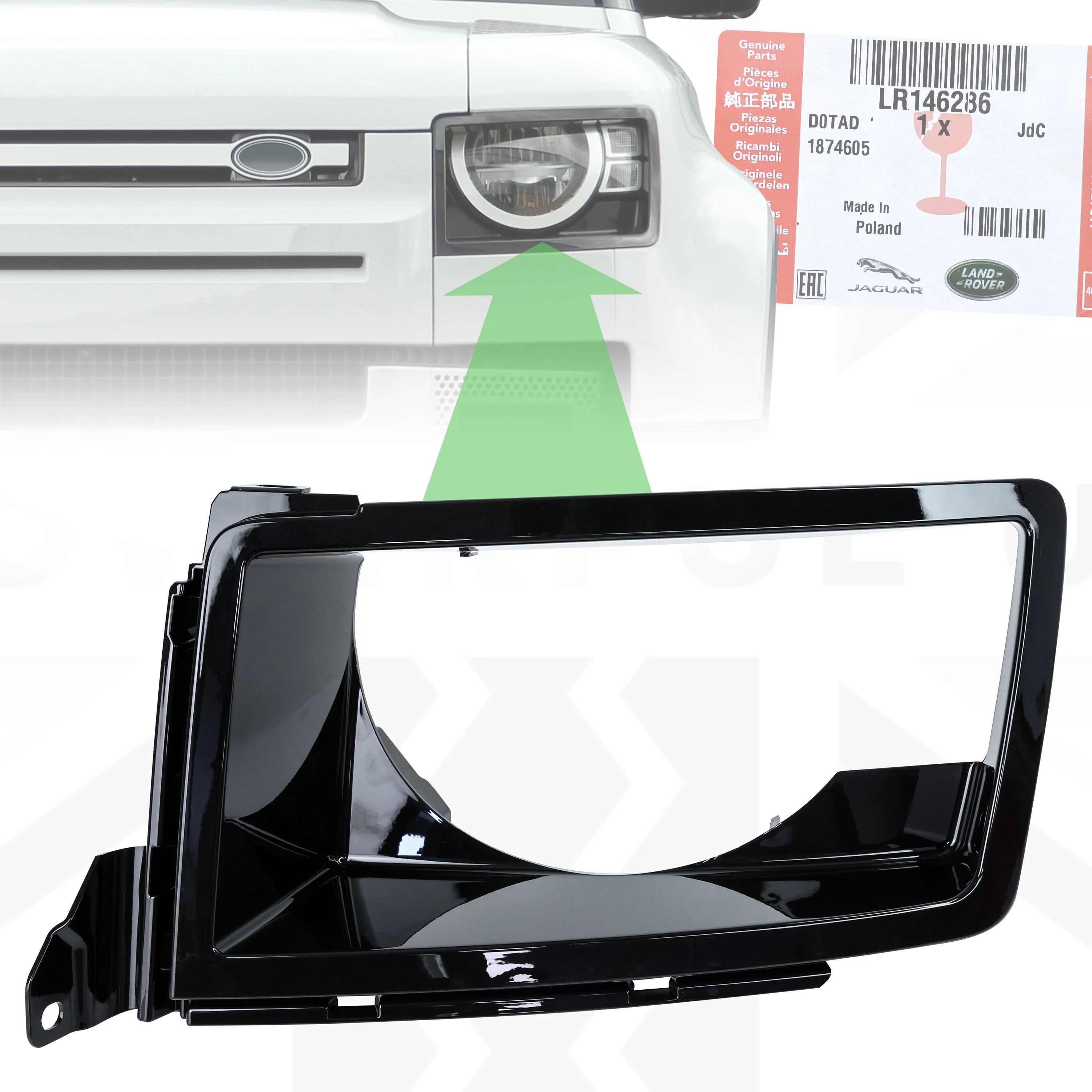 GENUINE Headlight Surround 'NO Washer' for Land Rover Defender L663 - LEFT