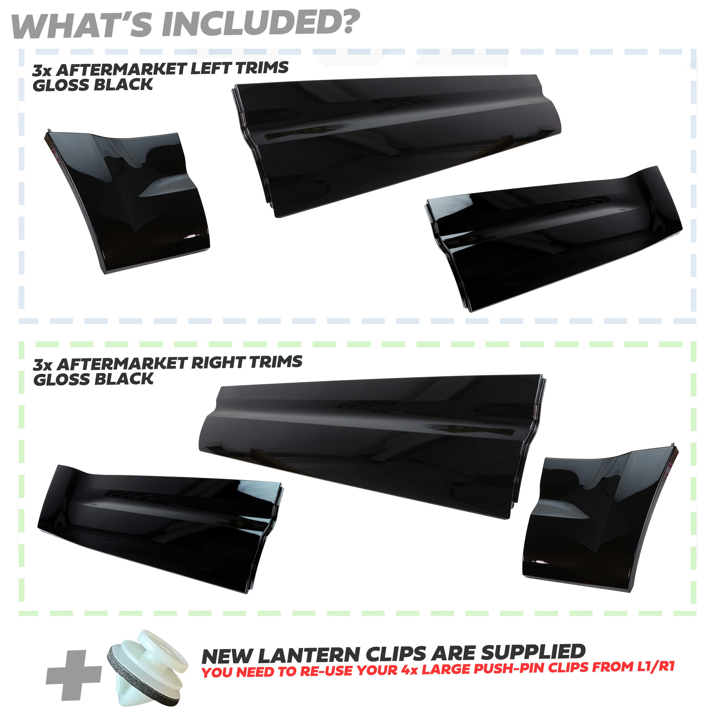 Gloss Black Lower Door Moulding 6pc Kit (Aftermarket) for Land Rover Defender L663 (110+130 Models) - Image 2