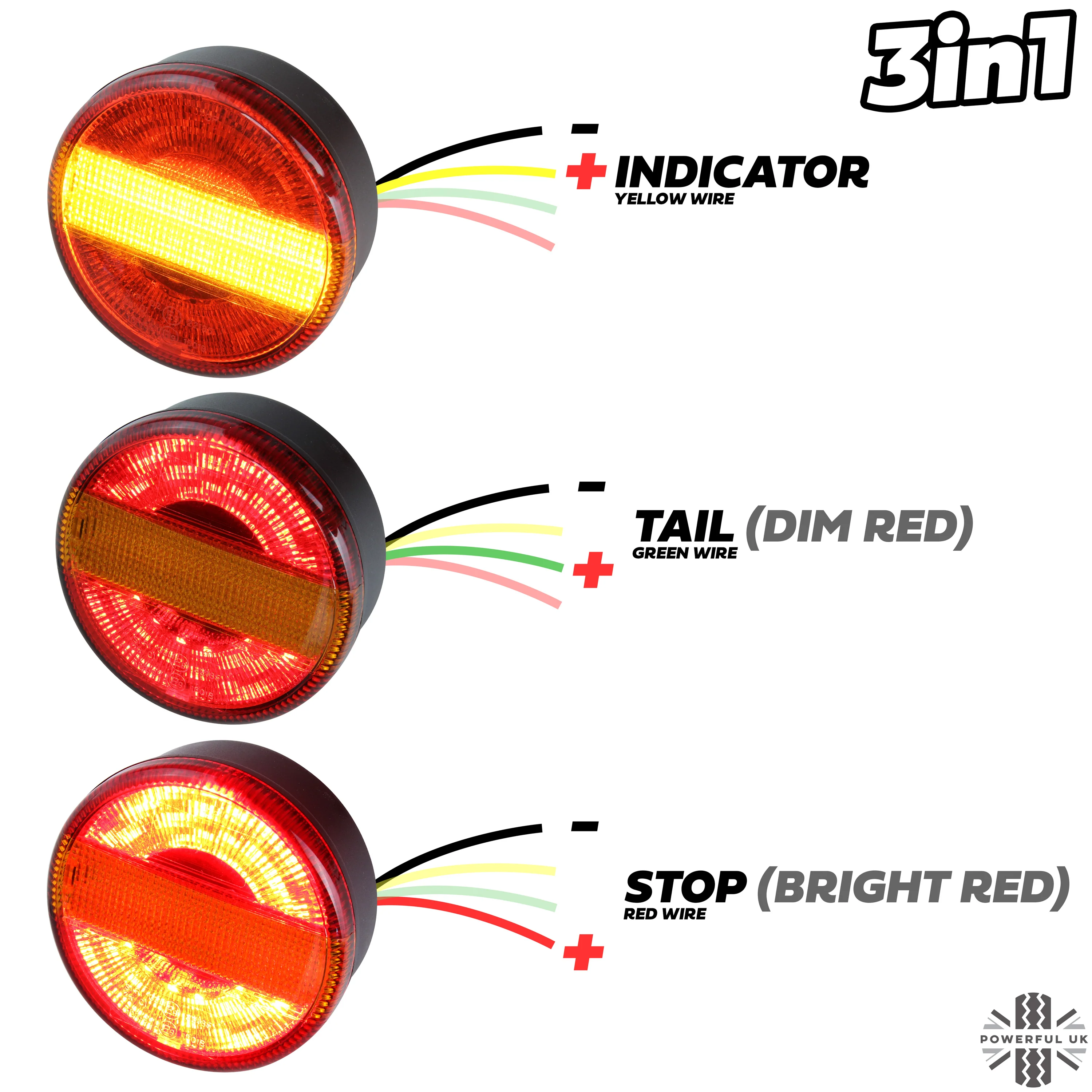 LED Round 3in1 Indicator/Stop/Tail Lights 90/95mm for Land Rover Defender - PAIR - Image 3