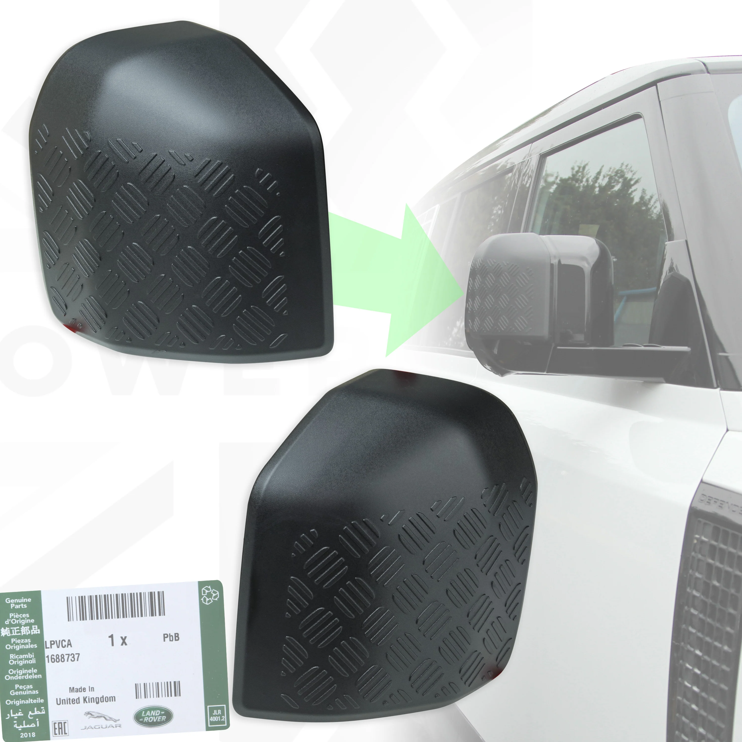 Mirror Covers Chequer Plate (genuine) - for Land Rover Defender L663