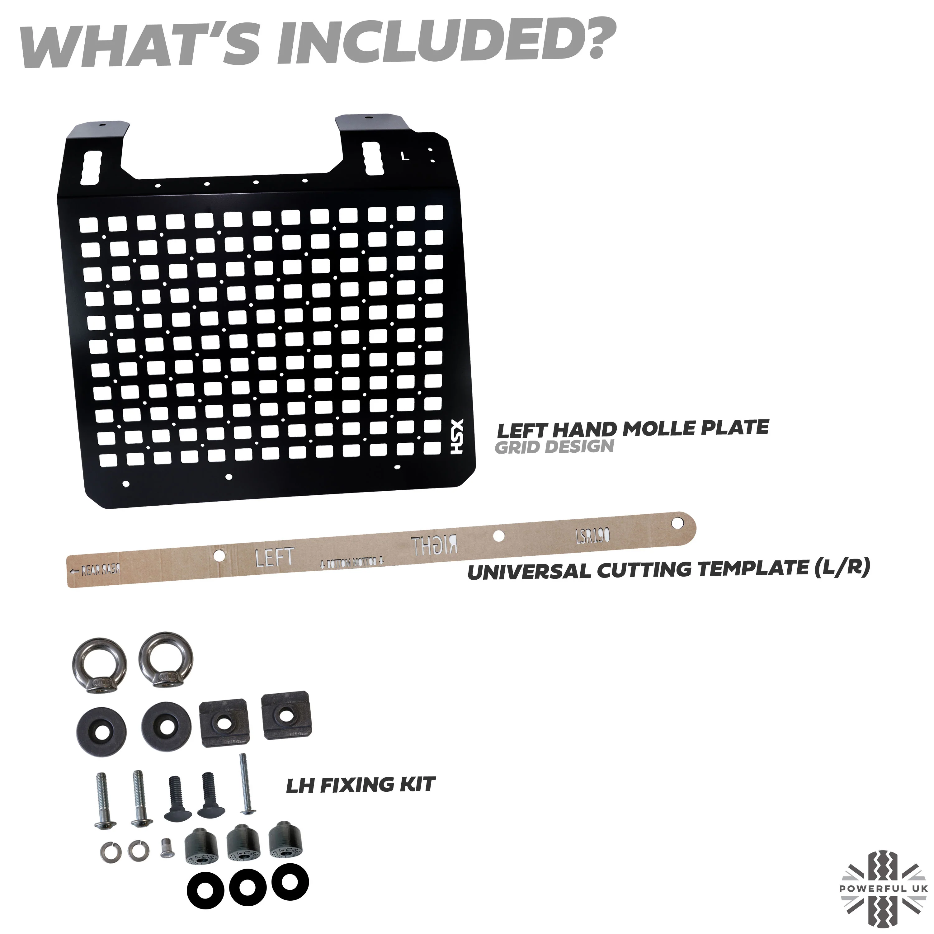 Molle Plate Kit - Black - Grid Design - LH - for Land Rover Defender L663 (90 Model) - Image 3