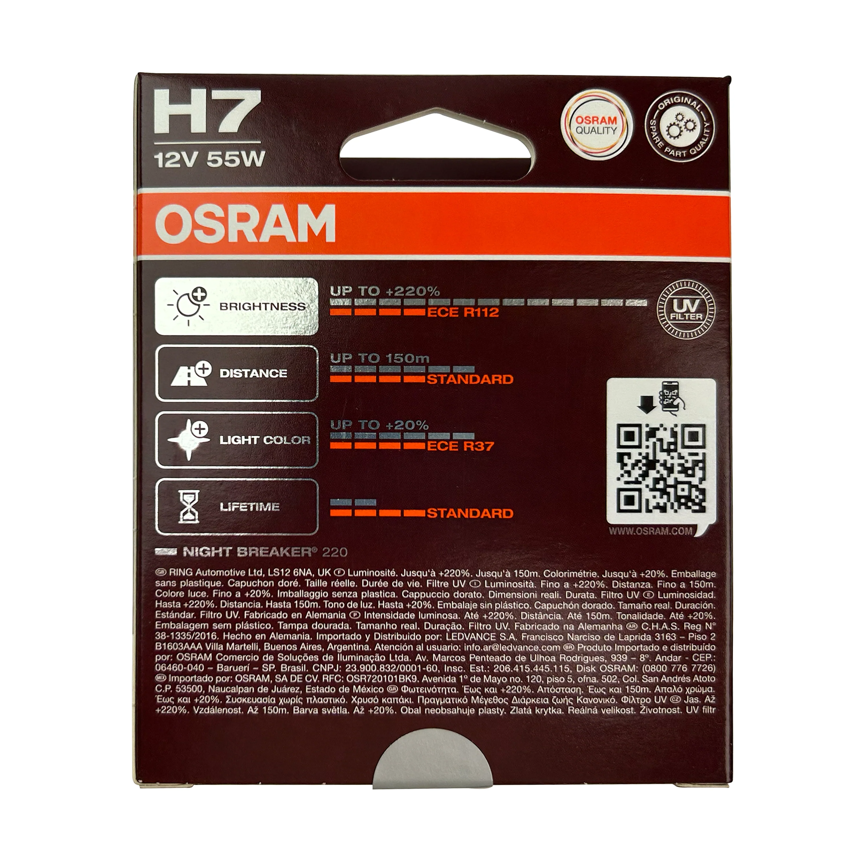 OSRAM H7 High Power " Night Breaker 220" Bulbs - Pair - Image 8