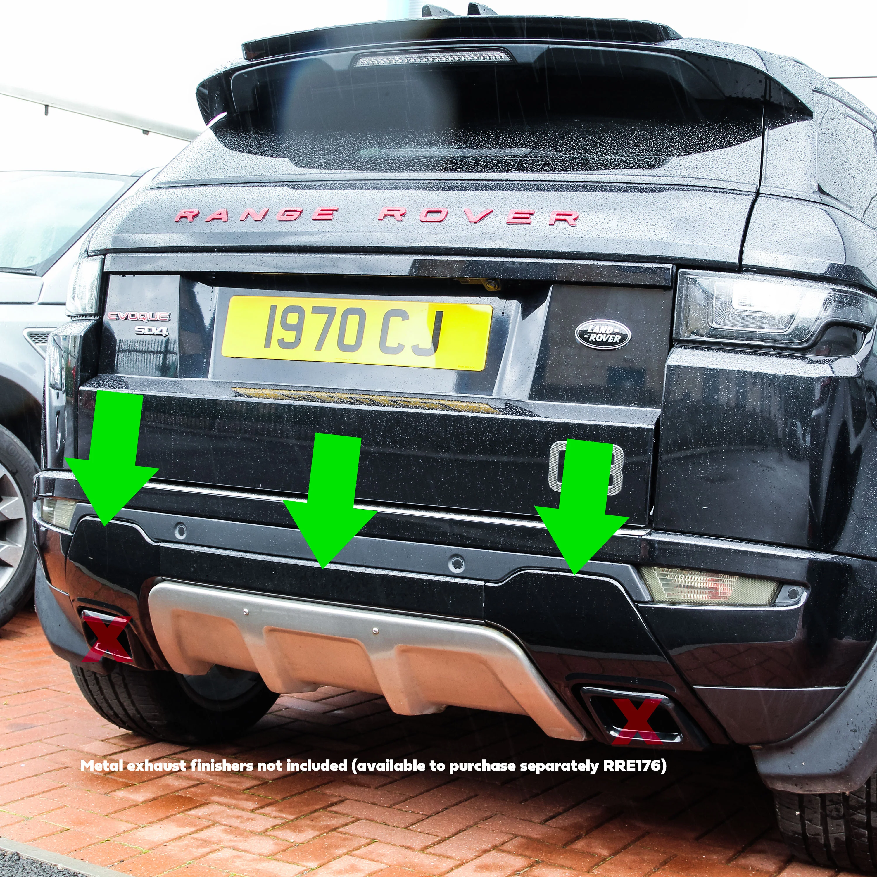 Rear Bumper Trim Kit 3pc for Range Rover Evoque L538 Dynamic - Black - Image 4