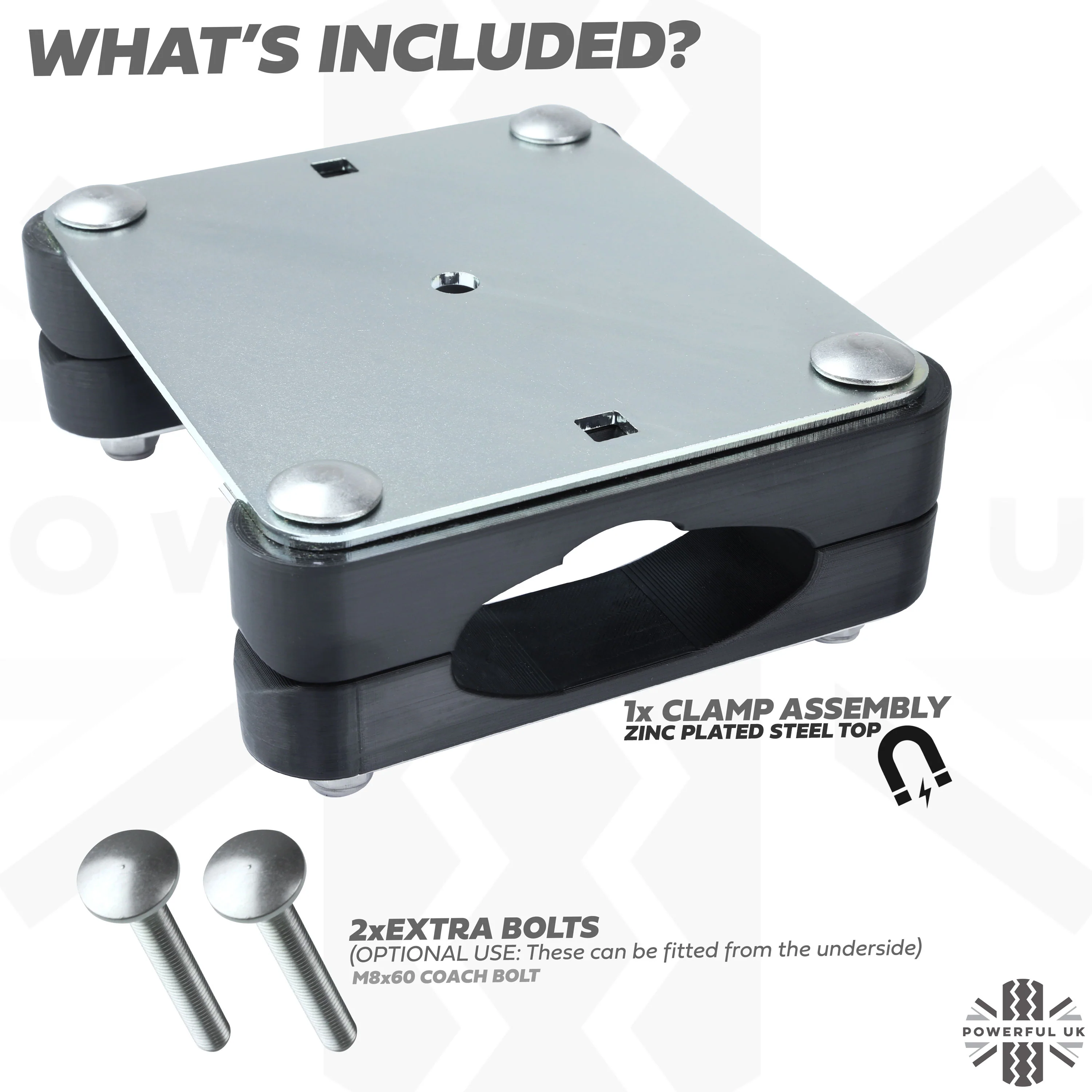 Roof Cross Bar Mount Clamp Kit for VW Transporter T5 & T6 Van - Kit A - Zinc Plated Top - Image 4