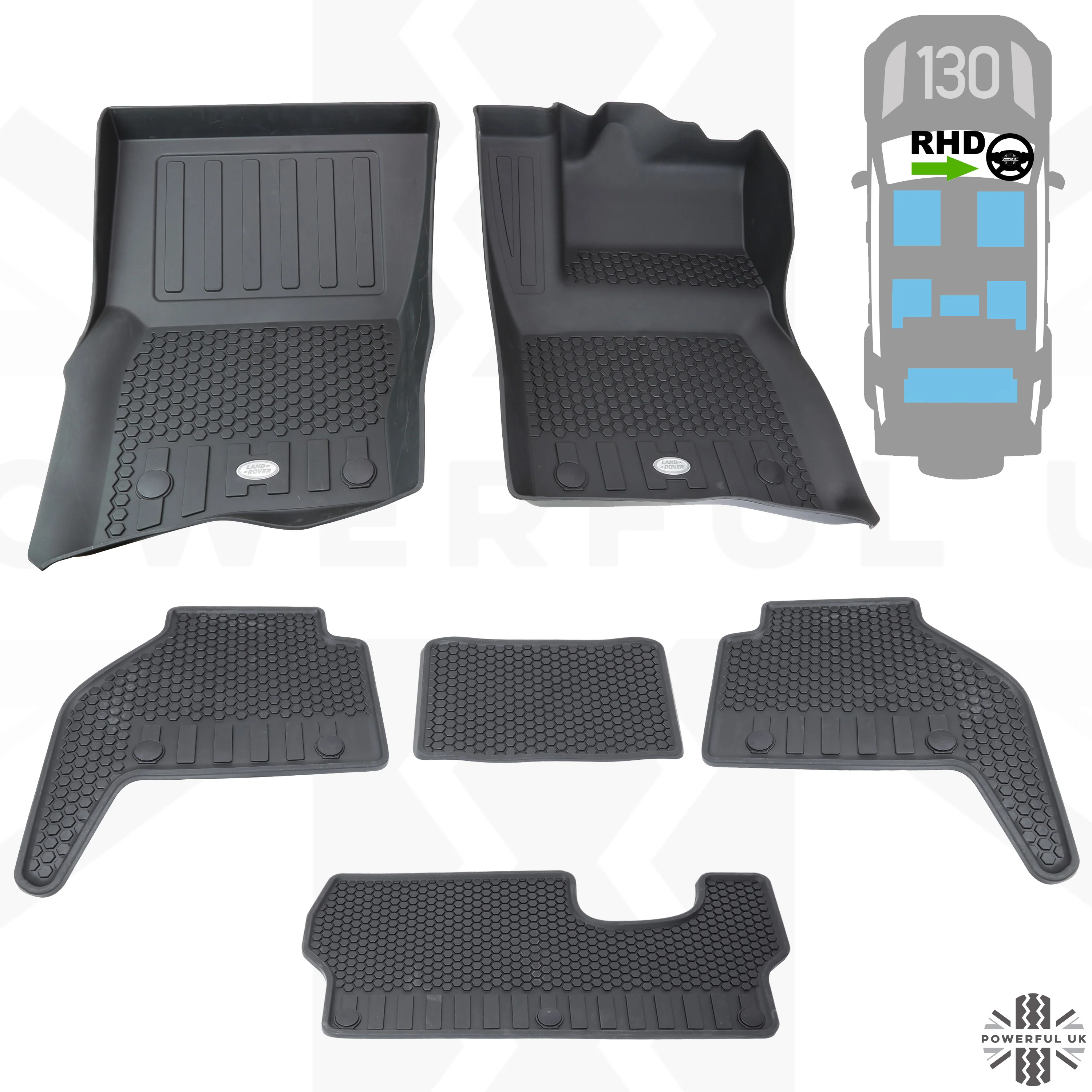 Rubber Floor Mat Set - Genuine - for Land Rover Defender L663(130 models WITH 3rd row seats) - RHD - Image 2