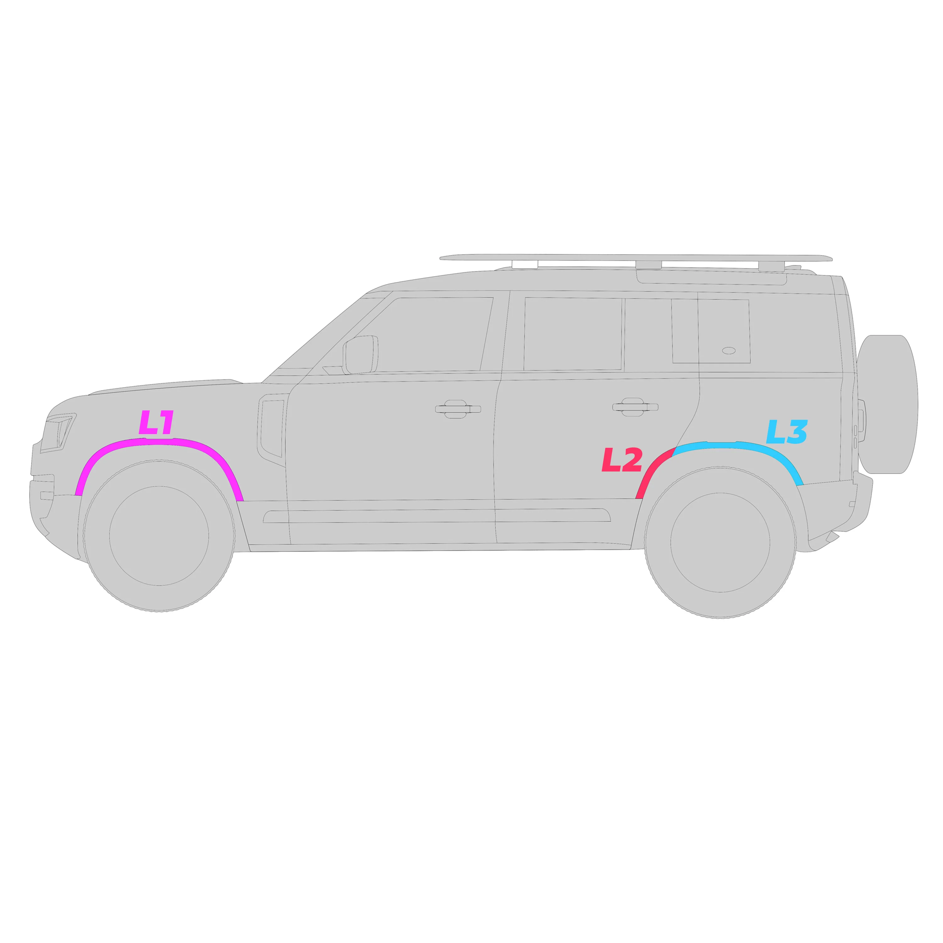 Wheel Arch Section - Standard Width - Front Left (L1) for Land Rover Defender L663 - Textured Black - Image 8