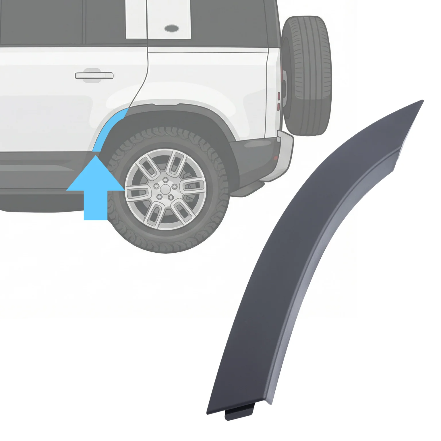 Wheel Arch Section - Standard Width - Rear Left (L2) for Land Rover Defender L663(110 & 130) - Textured Black