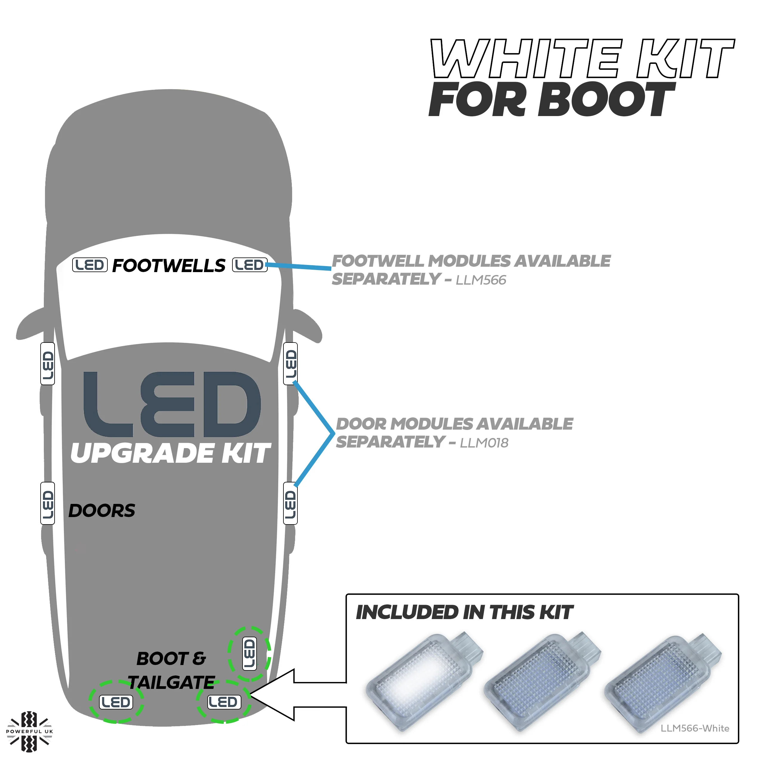 WHITE LED interior boot lamp upgrade for Range Rover L405  (3pc) - Image 2