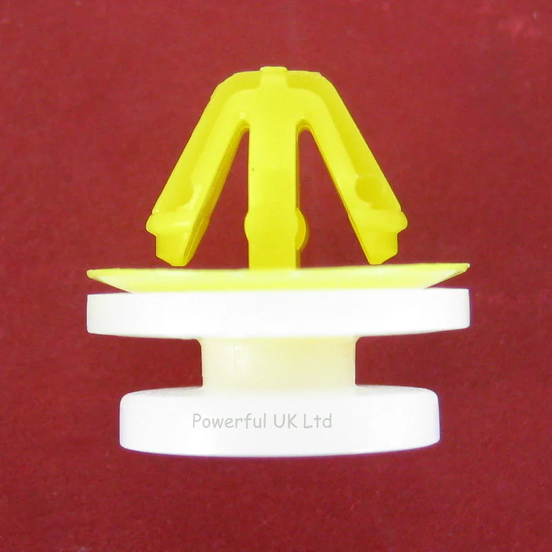 Yellow & White plastic wheel arch door moulding clips for Land Rover Freelander 2 - 10 pack - Image 3